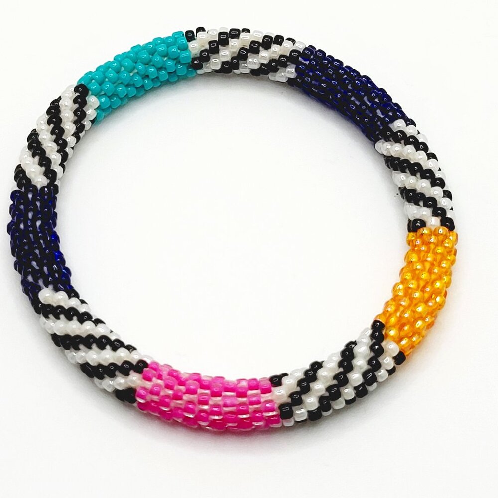 Multi color Seed Bead Roll on Bangle Bracelet roll over hand 7"